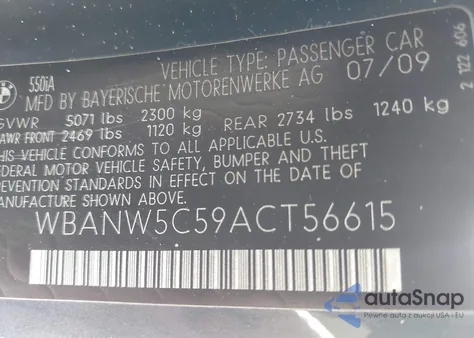 2010 BMW 550 I from USA, damaged, VIN WBANW5C59ACT56615